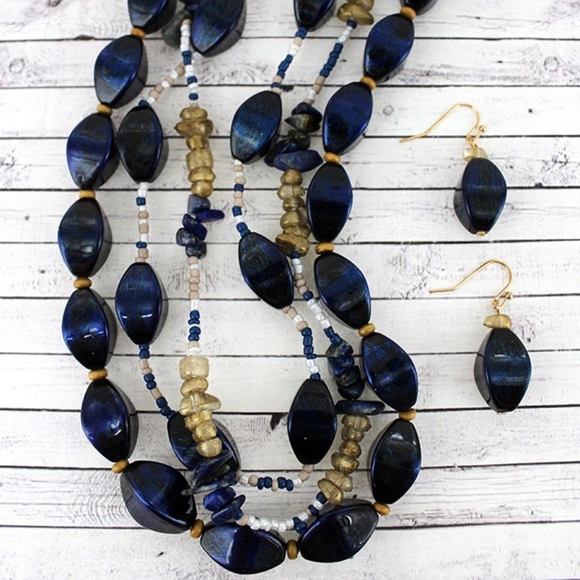 ICON COLLECTION Jewelry - 2/$20- SET- BRUSHED NAVY BEAD NECKLACE EARRING